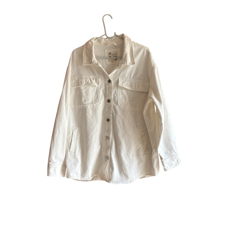 STOOSH VINTAGE DENIM  UNISEX BUTTON DOWN SHACKET SIZE XL  OFF WHITE BOHO